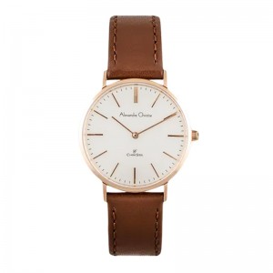 Alexandre Christie AC 8490 Rosegold White Brown Leather Lady LHLRGSL